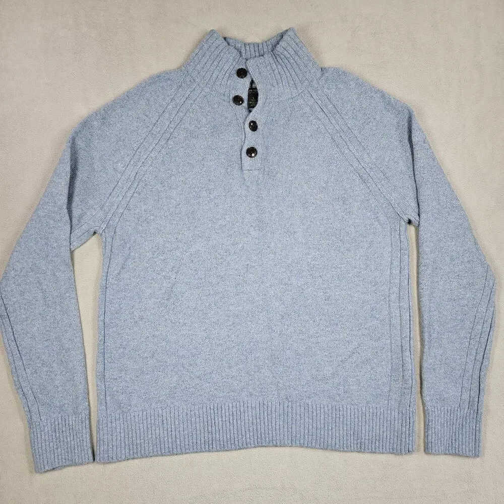 Banana Republic Sweater Mens L Blue Recycled Wool Blend Mock Neck Italian Yarn
